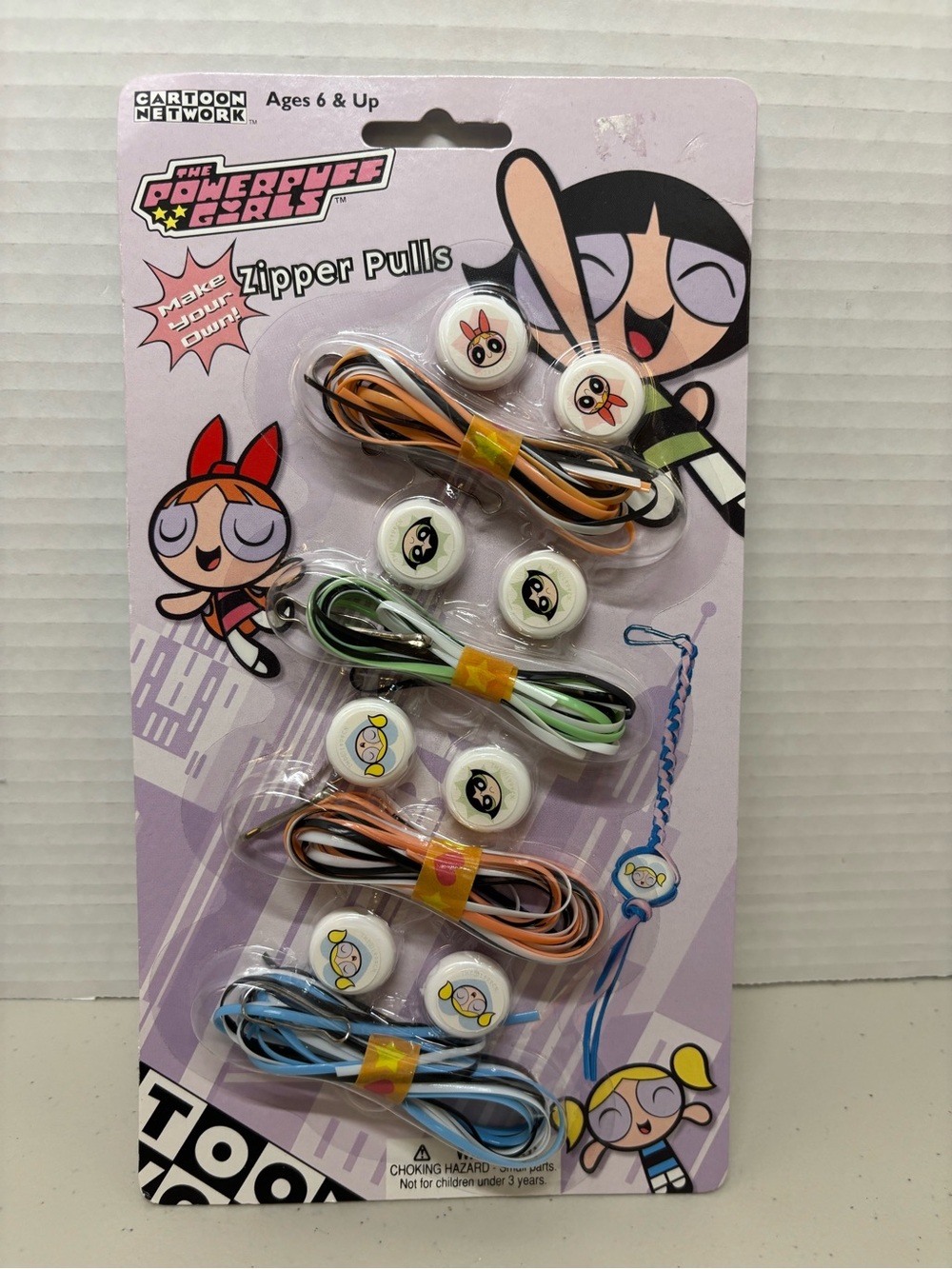 Powerpuff Girls Vintage 1999 Zipper Pulls Braiding Craft Kit Sealed Carded